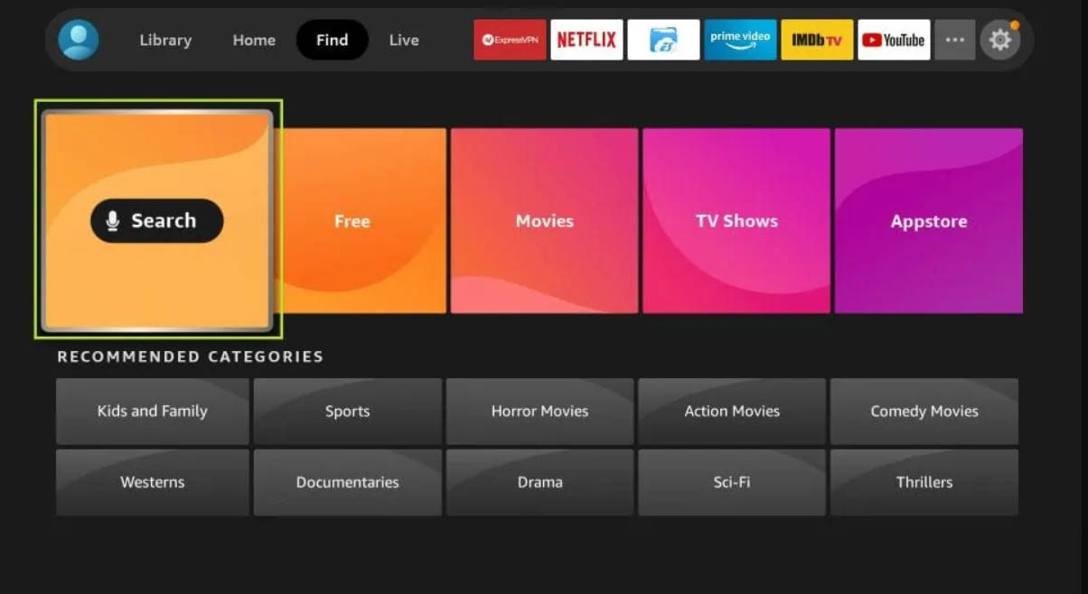 TUD IPTV FireStick — click Search