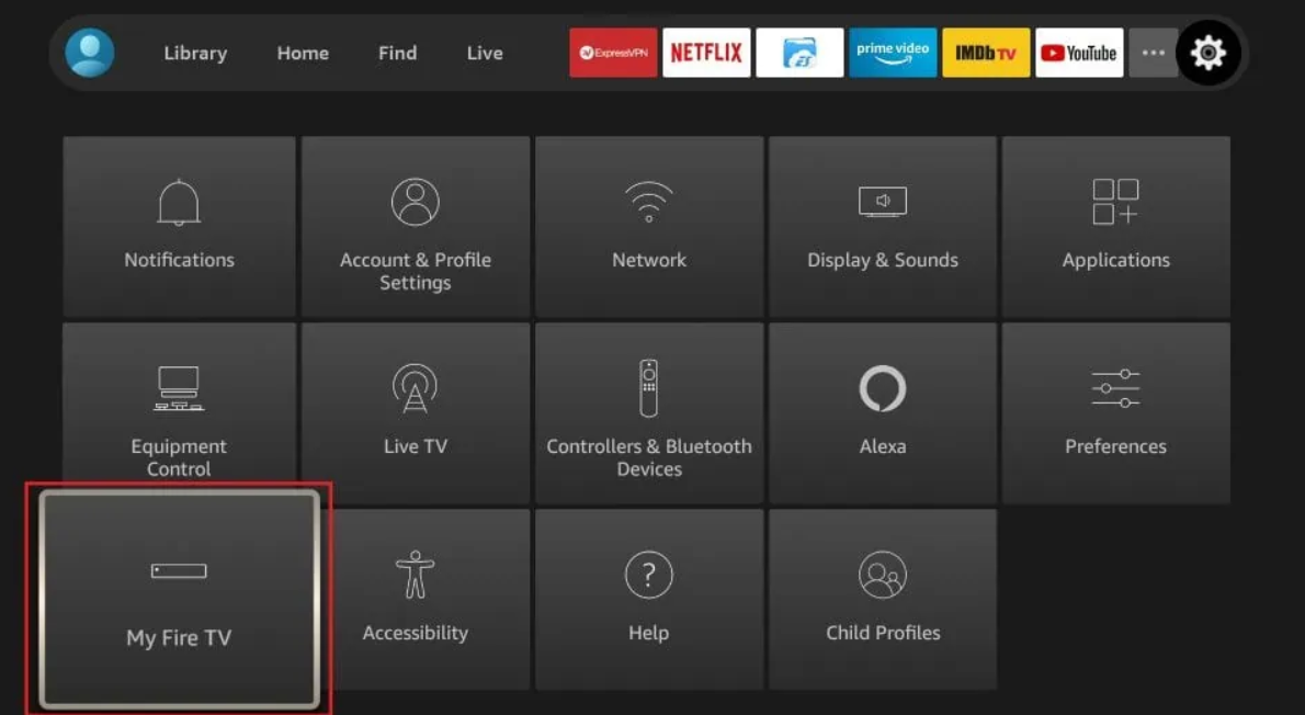 My Fire TV option in Settings