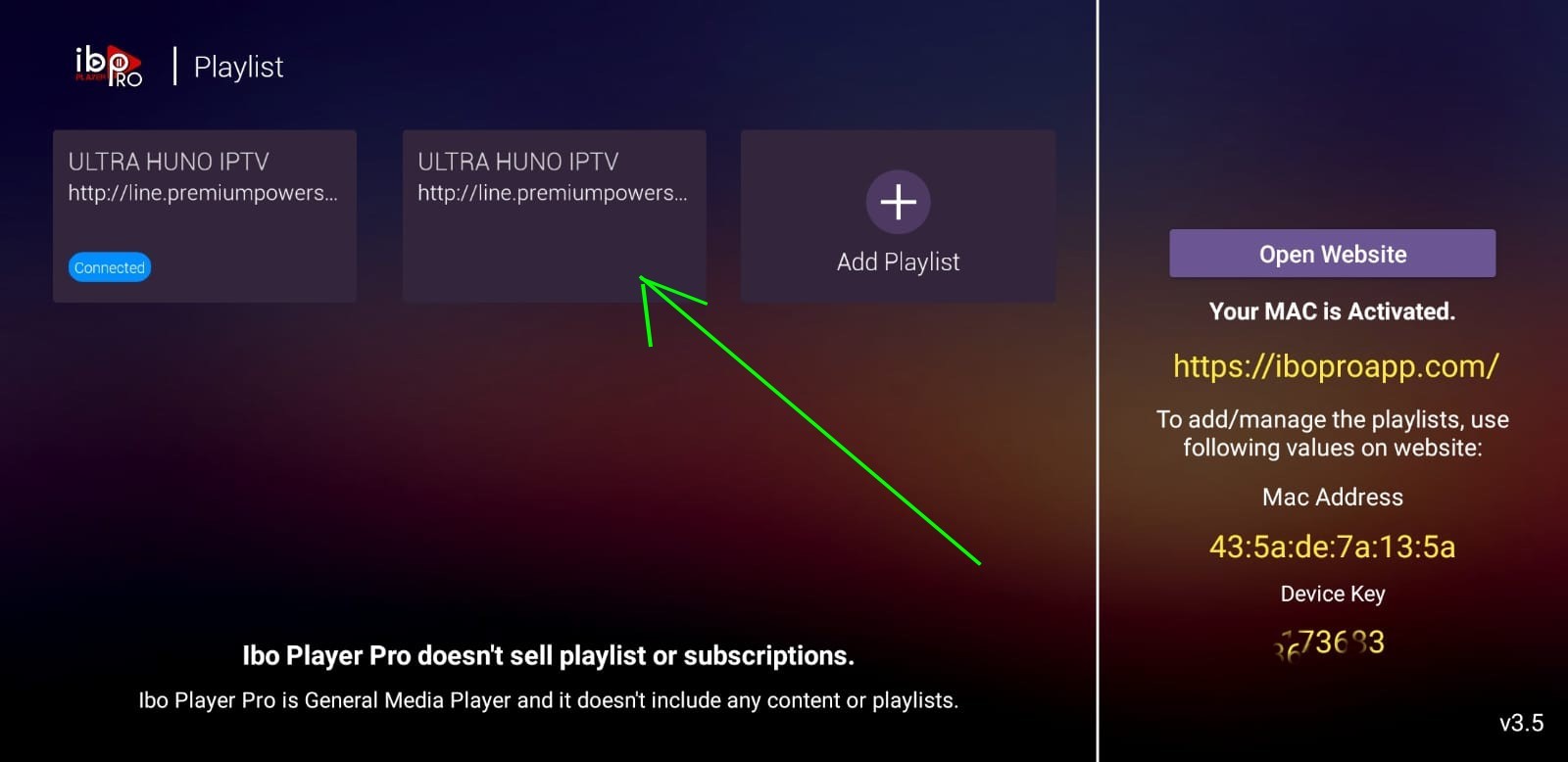 Select playlist in TUD IPTV app