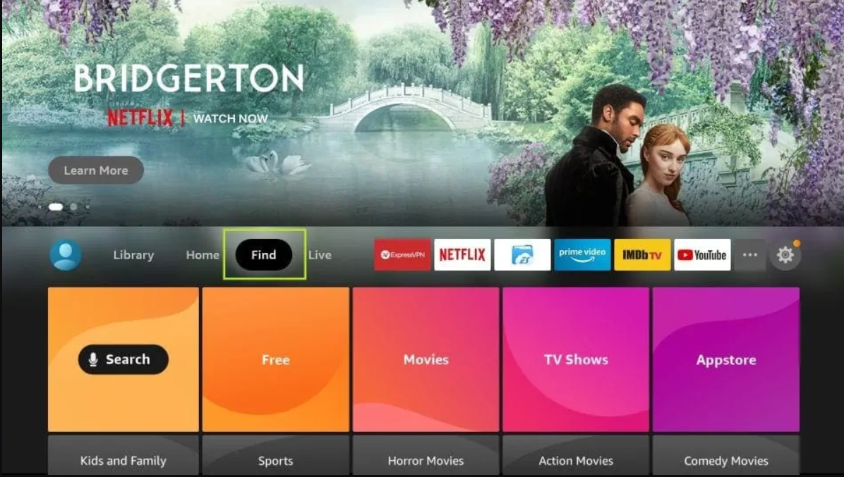 TUD IPTV FireStick home screen — select Find