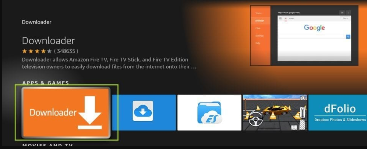 Downloader app in Apps and Games section