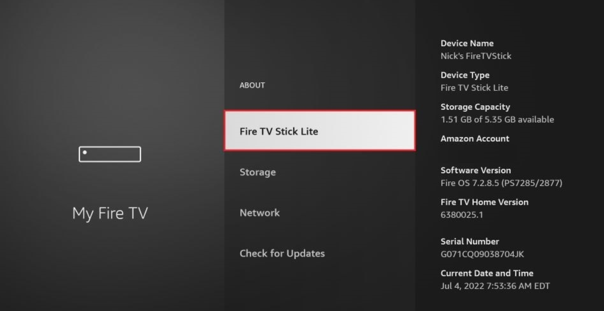 Click Fire TV Stick 7 times to enable developer mode